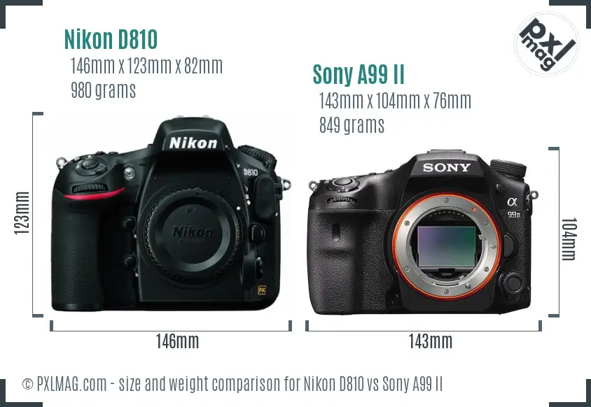 Nikon D810 vs Sony A99 II size comparison