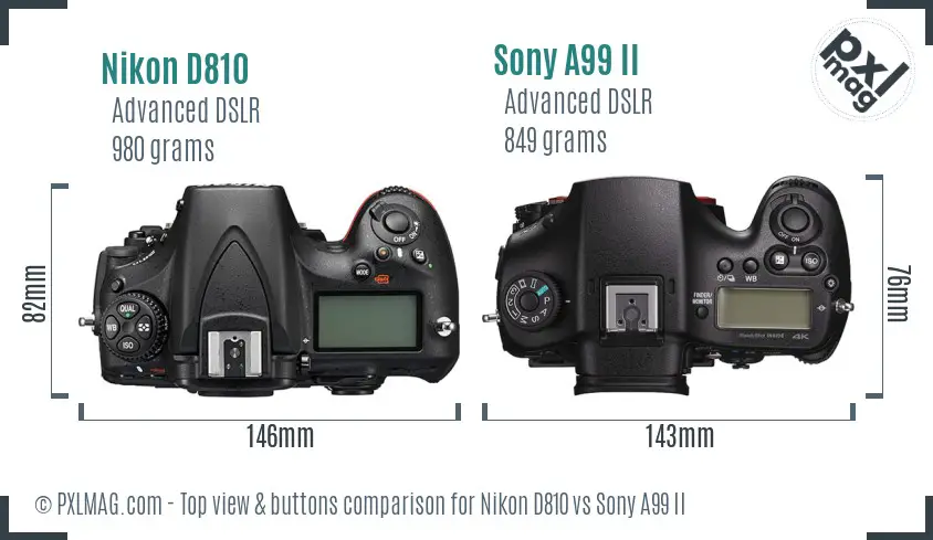 Nikon D810 vs Sony A99 II top view buttons comparison