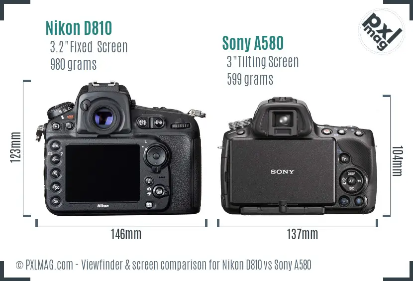 Nikon D810 vs Sony A580 Screen and Viewfinder comparison