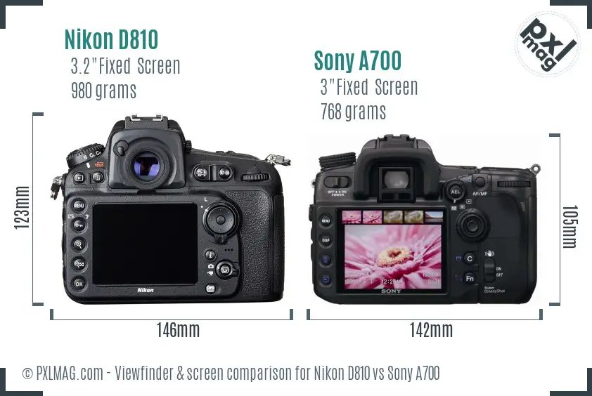 Nikon D810 vs Sony A700 Screen and Viewfinder comparison