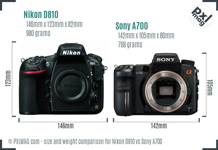 Nikon D810 vs Sony A700 size comparison