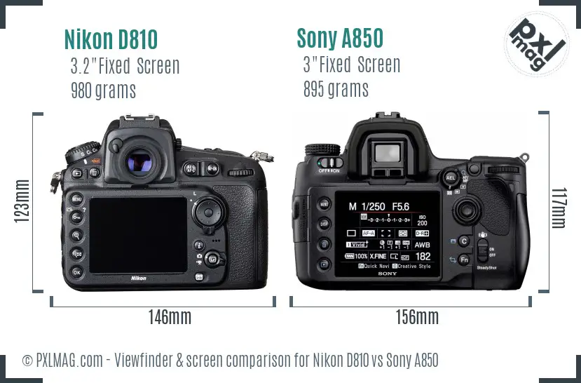 Nikon D810 vs Sony A850 Screen and Viewfinder comparison