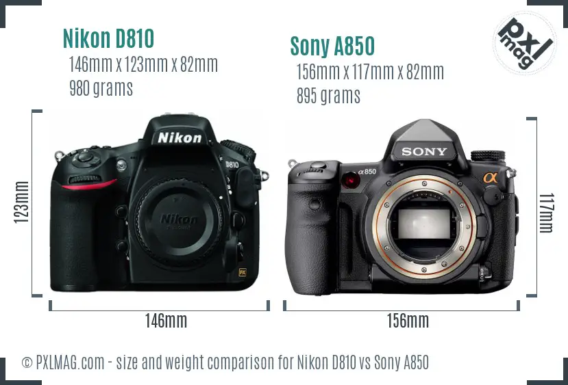 Nikon D810 vs Sony A850 size comparison