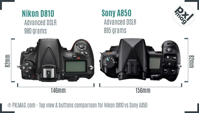 Nikon D810 vs Sony A850 top view buttons comparison