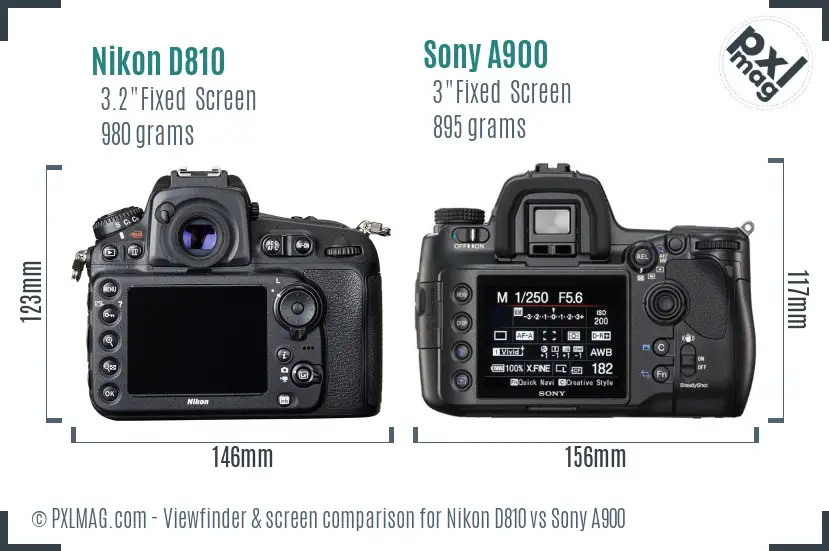 Nikon D810 vs Sony A900 Screen and Viewfinder comparison