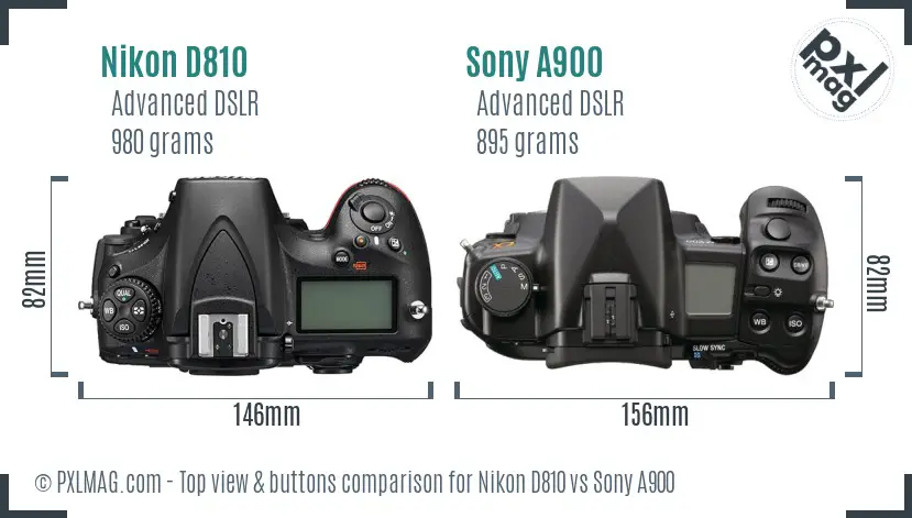 Nikon D810 vs Sony A900 top view buttons comparison