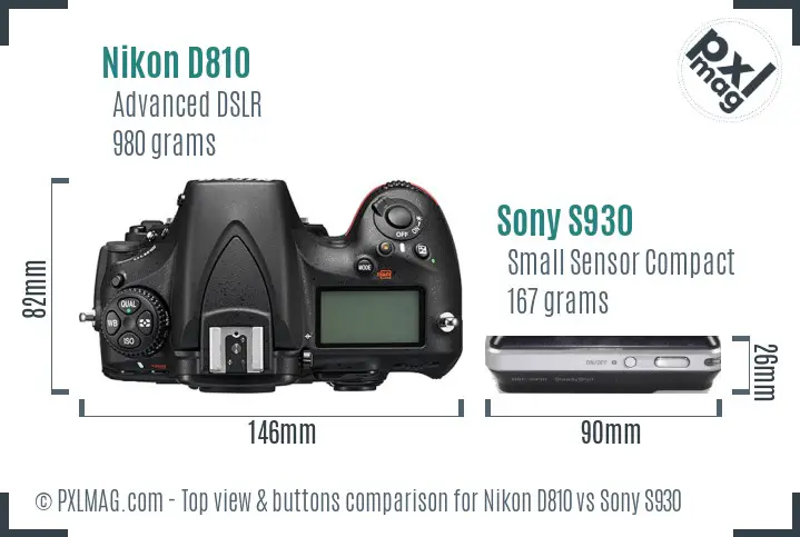 Nikon D810 vs Sony S930 top view buttons comparison