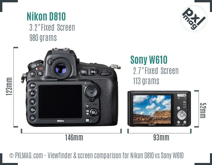 Nikon D810 vs Sony W610 Screen and Viewfinder comparison