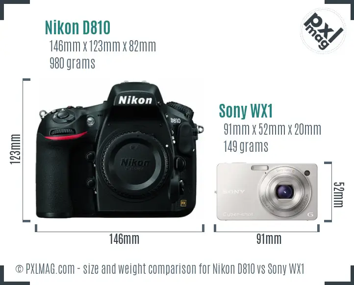 Nikon D810 vs Sony WX1 size comparison