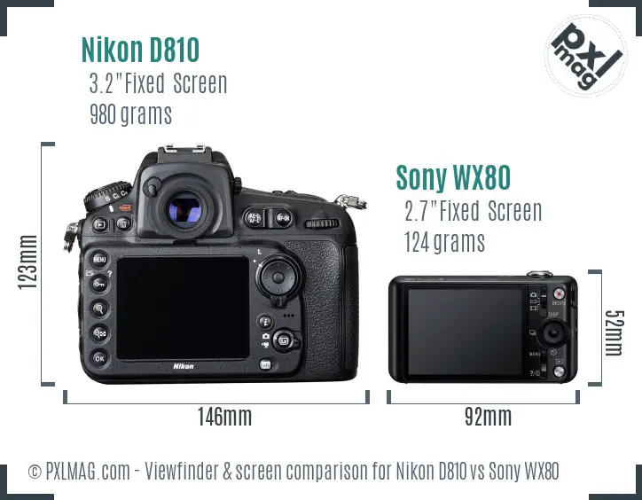 Nikon D810 vs Sony WX80 Screen and Viewfinder comparison