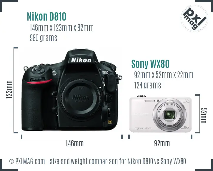Nikon D810 vs Sony WX80 size comparison