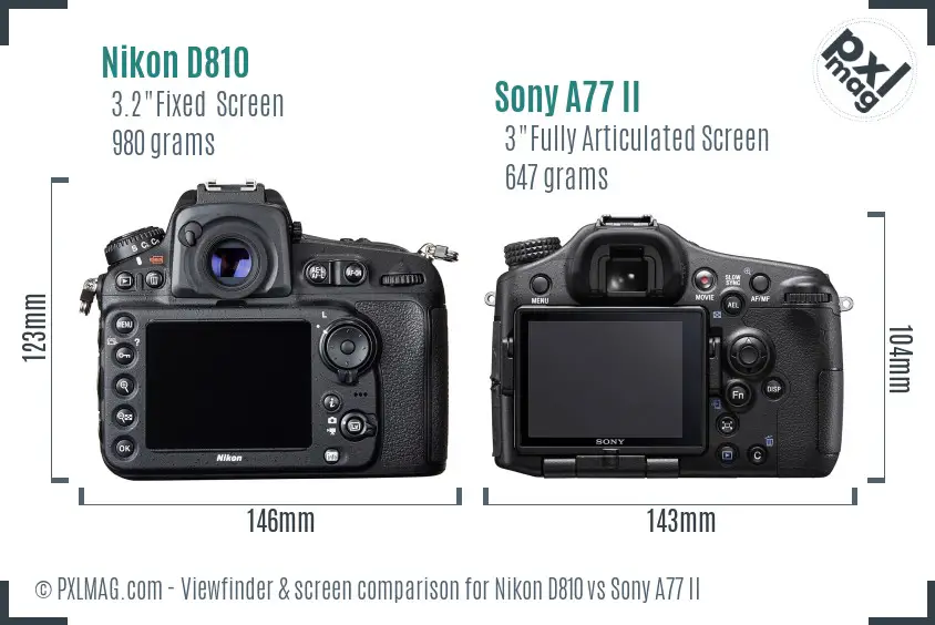 Nikon D810 vs Sony A77 II Screen and Viewfinder comparison