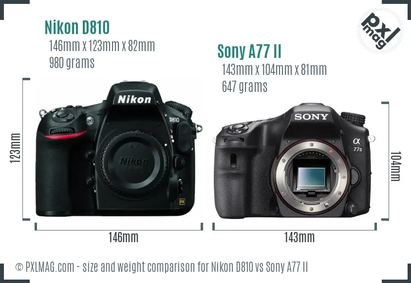 Nikon D810 vs Sony A77 II size comparison