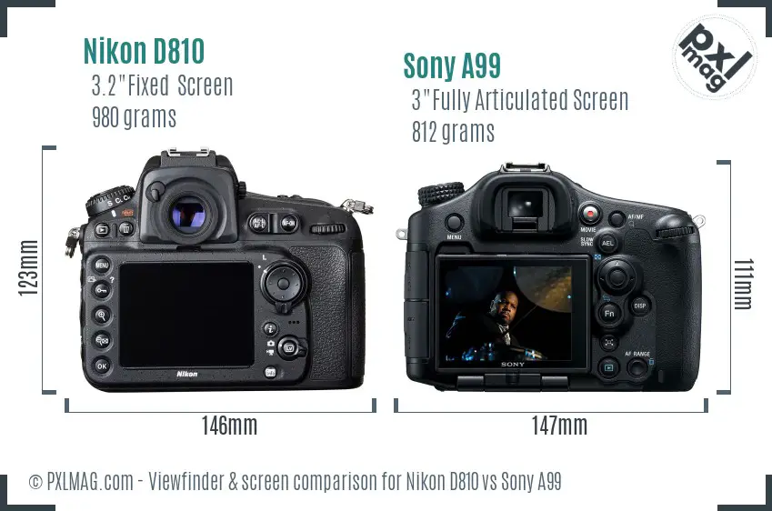 Nikon D810 vs Sony A99 Screen and Viewfinder comparison