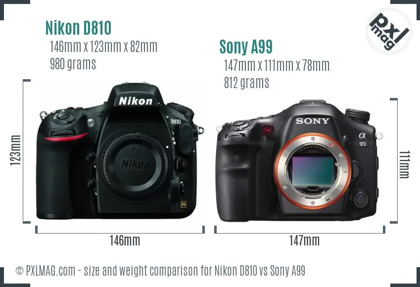 Nikon D810 vs Sony A99 size comparison