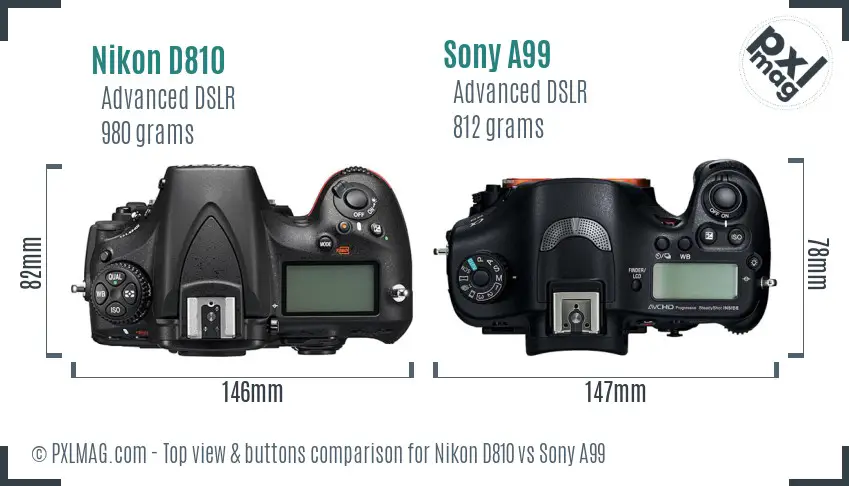 Nikon D810 vs Sony A99 top view buttons comparison