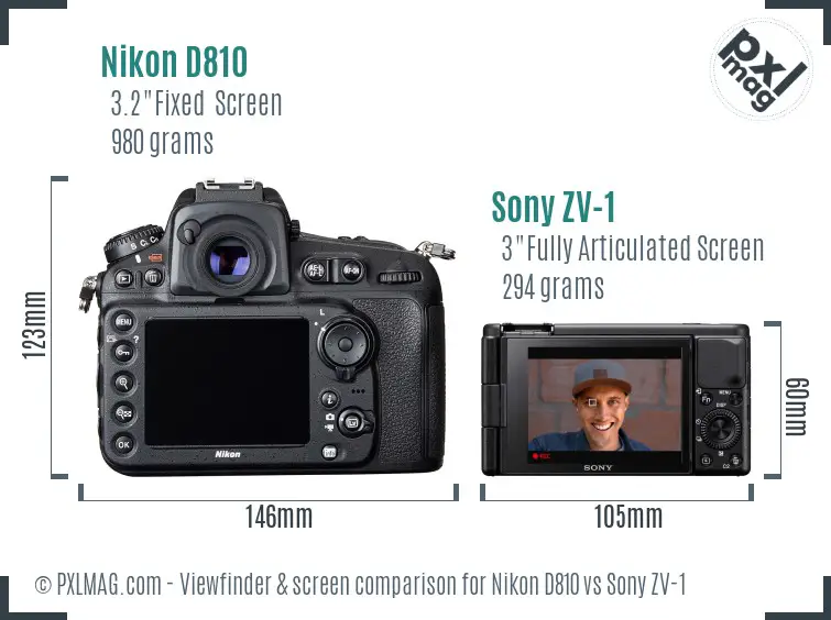 Nikon D810 vs Sony ZV-1 Screen and Viewfinder comparison