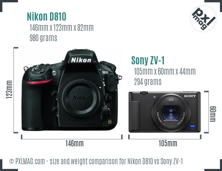 Nikon D810 vs Sony ZV-1 size comparison