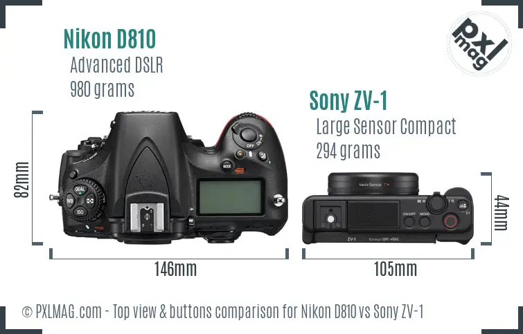 Nikon D810 vs Sony ZV-1 top view buttons comparison