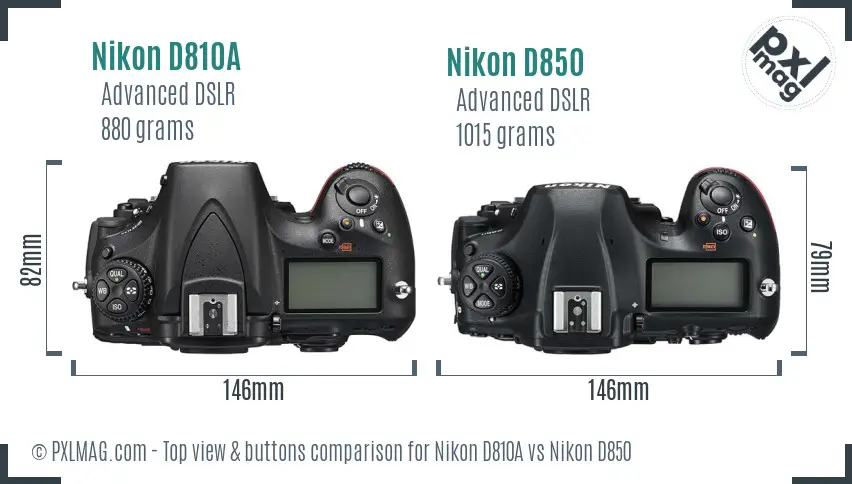Nikon D810A vs Nikon D850 top view buttons comparison