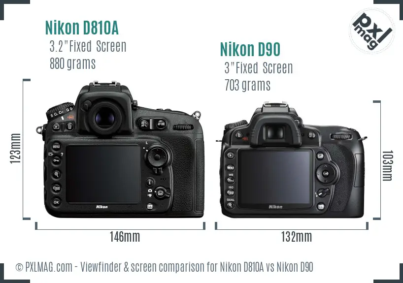 Nikon D810A vs Nikon D90 Screen and Viewfinder comparison