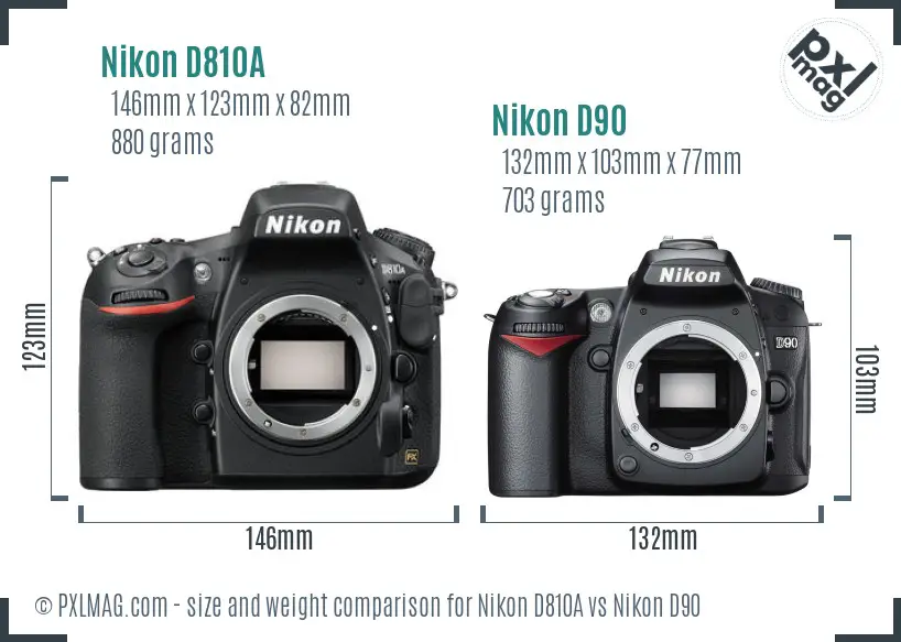 Nikon D810A vs Nikon D90 size comparison