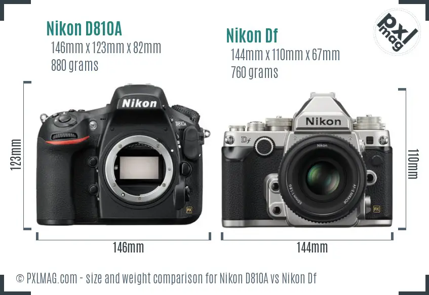 Nikon D810A vs Nikon Df size comparison
