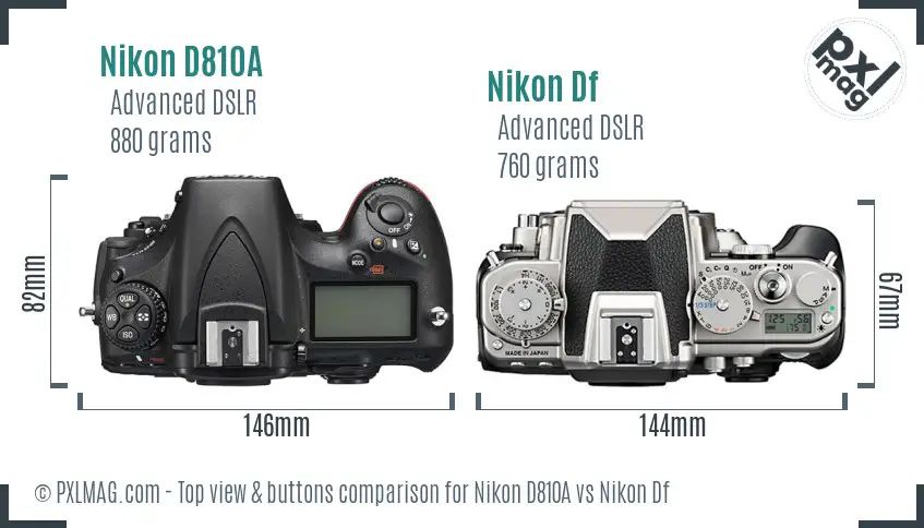 Nikon D810A vs Nikon Df top view buttons comparison