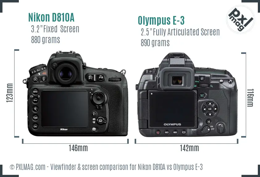 Nikon D810A vs Olympus E-3 Screen and Viewfinder comparison