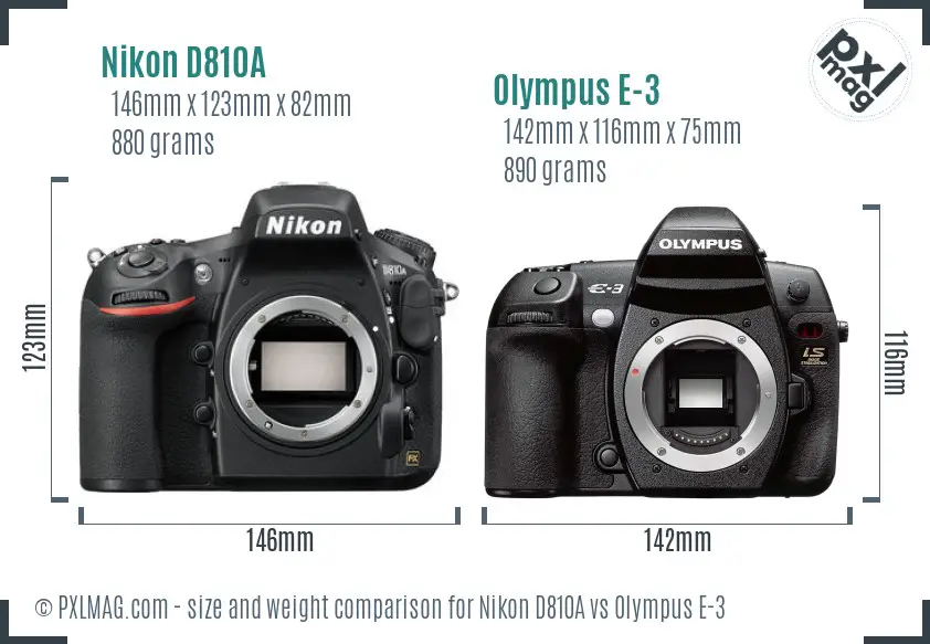 Nikon D810A vs Olympus E-3 size comparison