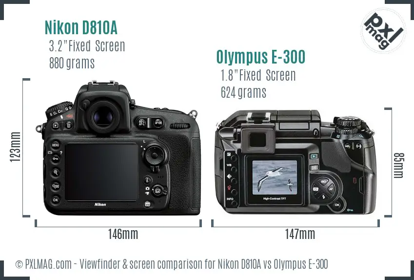 Nikon D810A vs Olympus E-300 Screen and Viewfinder comparison