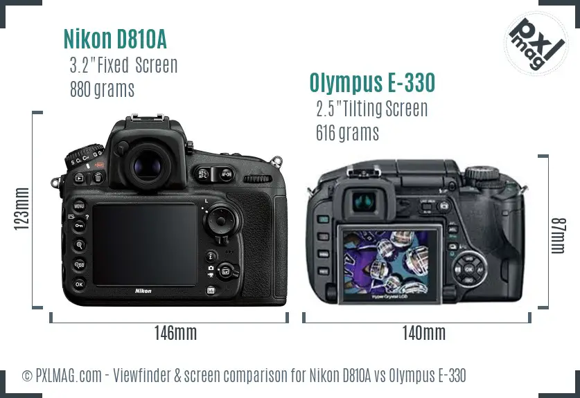 Nikon D810A vs Olympus E-330 Screen and Viewfinder comparison