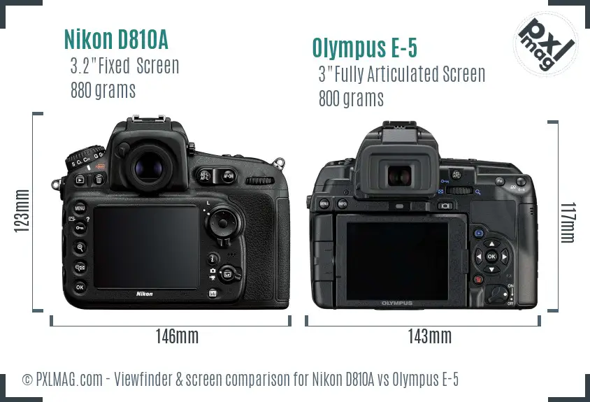 Nikon D810A vs Olympus E-5 Screen and Viewfinder comparison