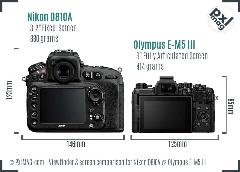 Nikon D810A vs Olympus E-M5 III Screen and Viewfinder comparison
