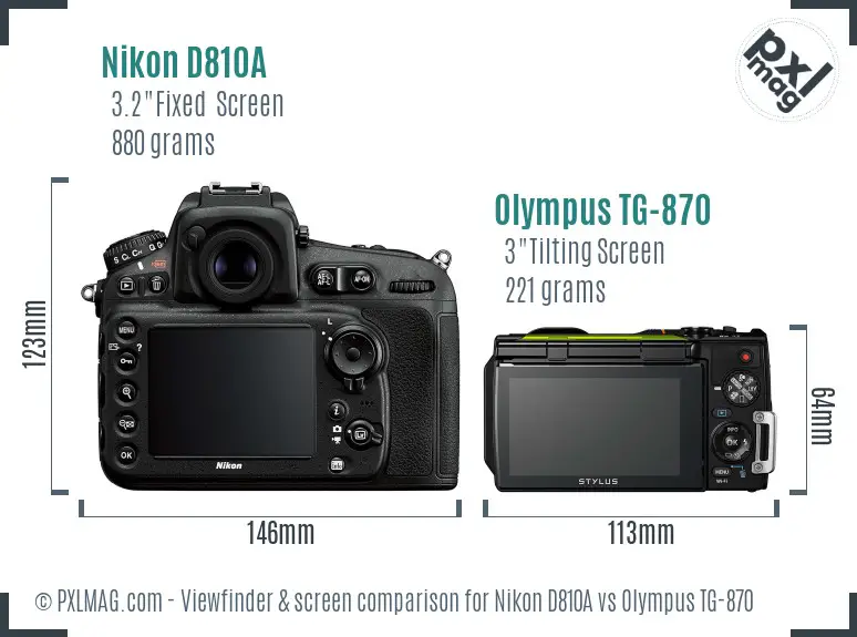 Nikon D810A vs Olympus TG-870 Screen and Viewfinder comparison