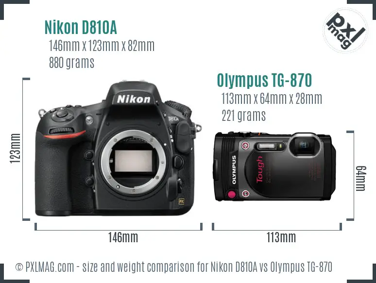 Nikon D810A vs Olympus TG-870 size comparison