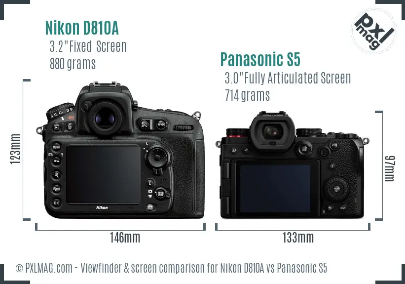 Nikon D810A vs Panasonic S5 Screen and Viewfinder comparison