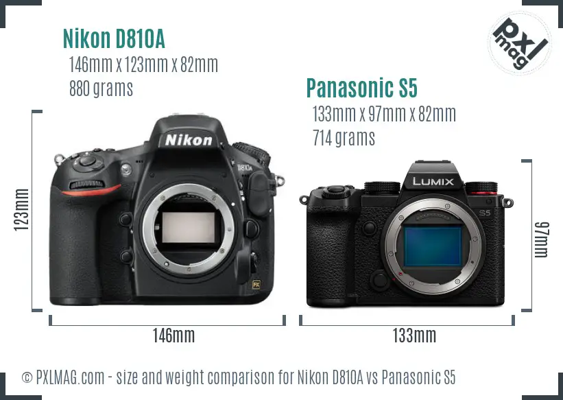 Nikon D810A vs Panasonic S5 size comparison