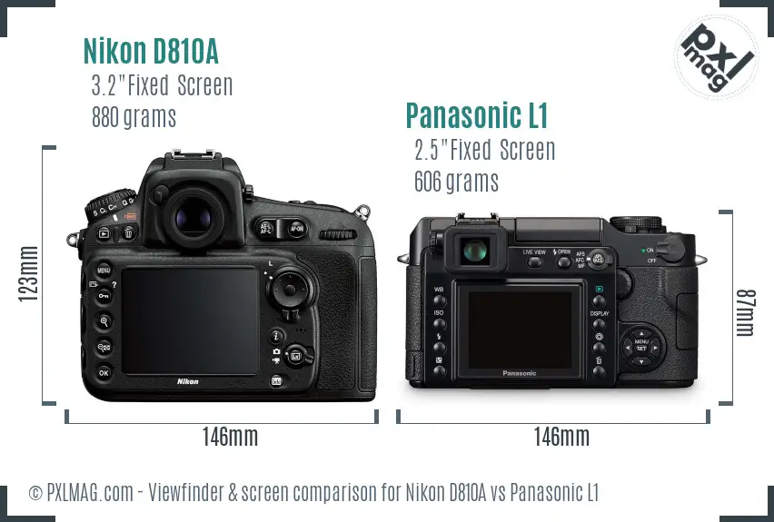 Nikon D810A vs Panasonic L1 Screen and Viewfinder comparison