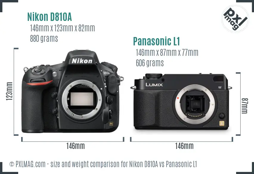 Nikon D810A vs Panasonic L1 size comparison