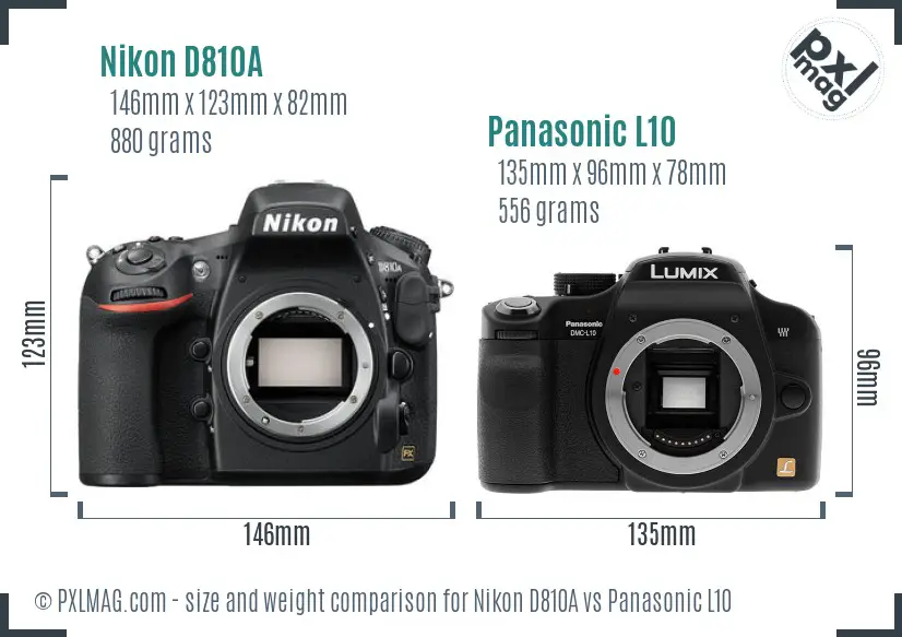 Nikon D810A vs Panasonic L10 size comparison