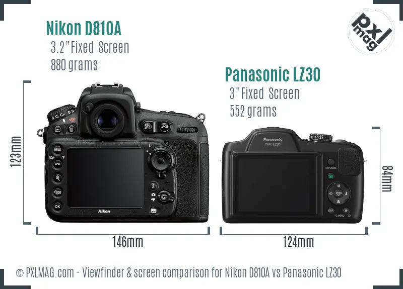 Nikon D810A vs Panasonic LZ30 Screen and Viewfinder comparison