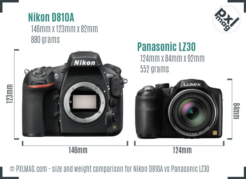 Nikon D810A vs Panasonic LZ30 size comparison