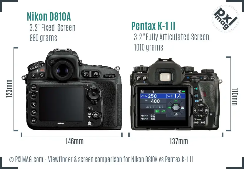Nikon D810A vs Pentax K-1 II Screen and Viewfinder comparison
