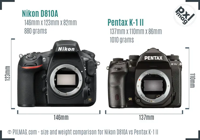Nikon D810A vs Pentax K-1 II size comparison