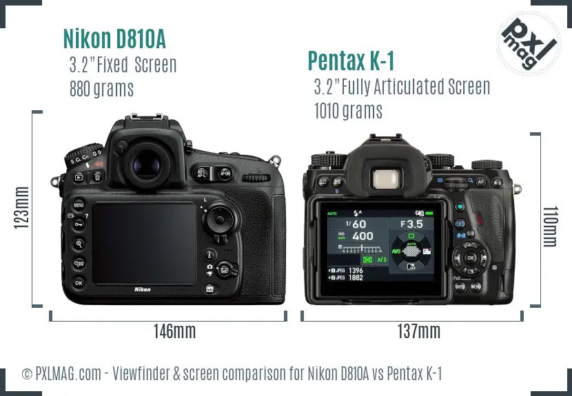Nikon D810A vs Pentax K-1 Screen and Viewfinder comparison