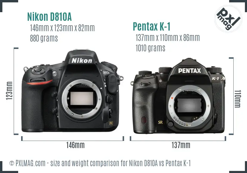 Nikon D810A vs Pentax K-1 size comparison