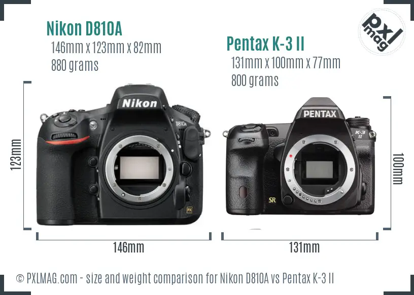 Nikon D810A vs Pentax K-3 II size comparison