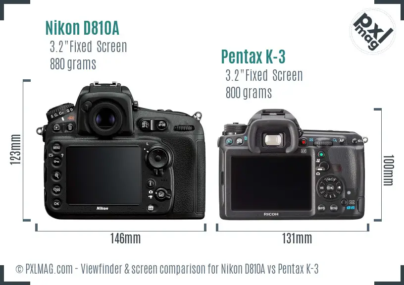 Nikon D810A vs Pentax K-3 Screen and Viewfinder comparison