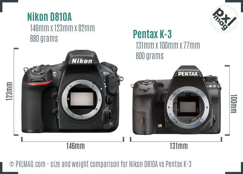 Nikon D810A vs Pentax K-3 size comparison